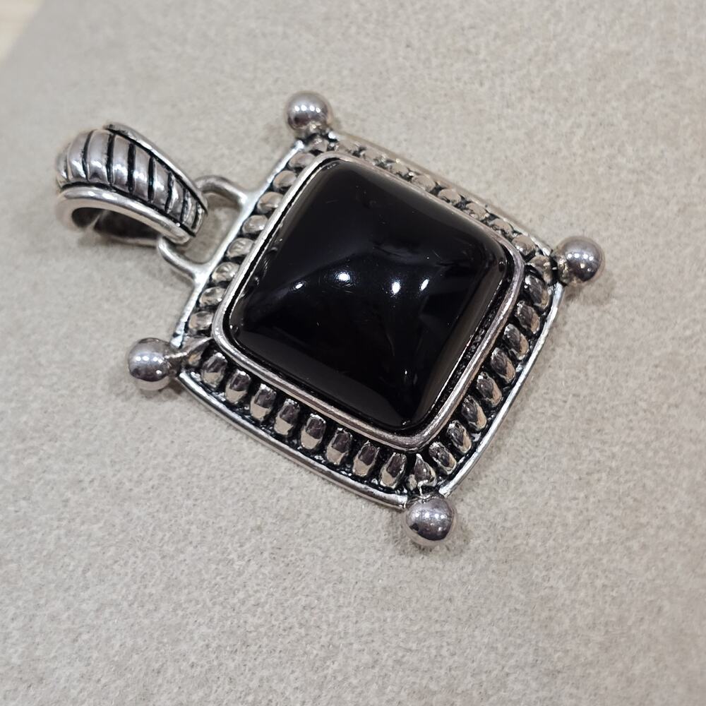 Whimsigoth Premier Designs Faux Black Onyx Silver Tone Slide Necklace Pendant